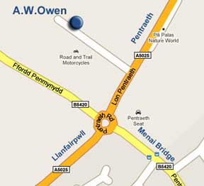 Google Map  A. W. Owen  Premises at Four Crosses Industrial Estate Menai Bridge